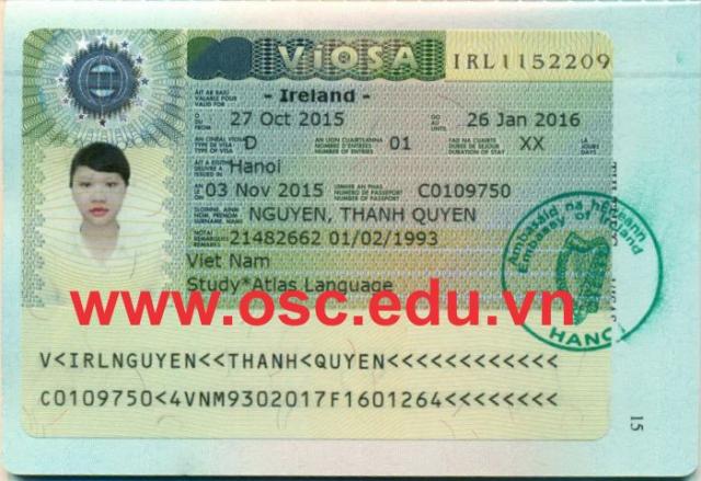 OSC gửi lời chúc mừng tới bạn Nguyễn Thanh Quyên đạt Visa du học Ireland trường Atlas Language